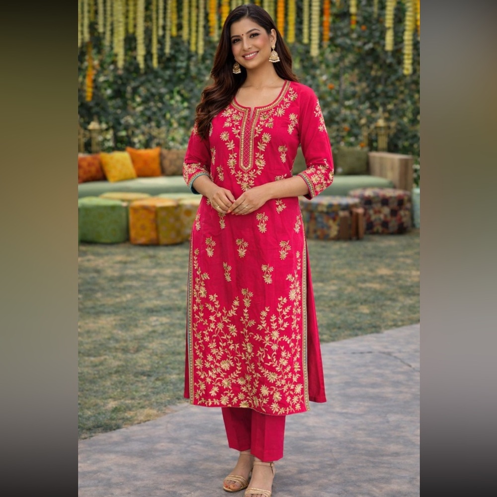Brand new Bina limited edition heavy Pink Embroidered party wear kurta